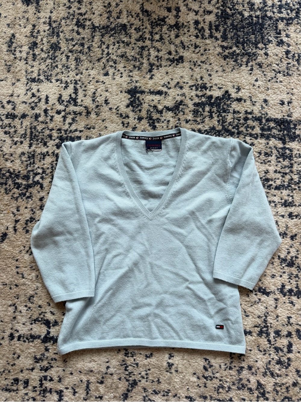 Tommy Hilfiger Pale Blue V-Neck Knit Sweater